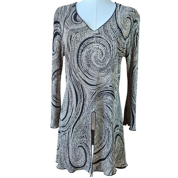 Connected Apparel Women's Long-Sleeve Tunic Top Swirl Print 12 Black & Beige - Picture 1 of 11